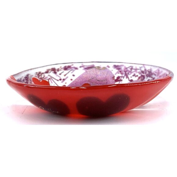 A. Fox Fused Glass Heart Plate Tray 5” Art Glass 1994 Vintage - Picture 5 of 9